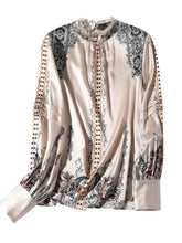 Elegant Women’s Satin Blouse with Artistic Prints